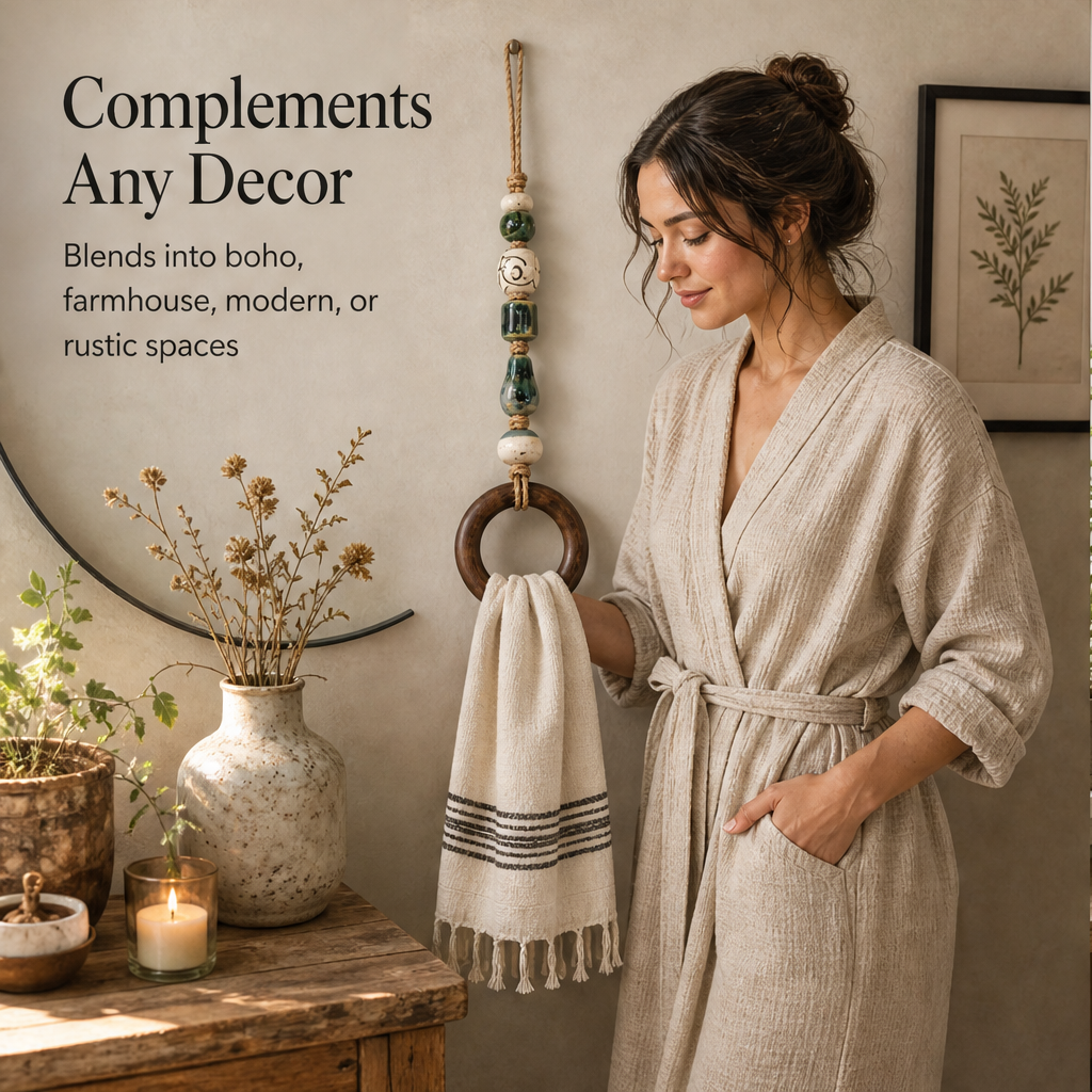 Hearthbead – Boho Wood Ring Beaded Towel Hanger + 50% OFF features
