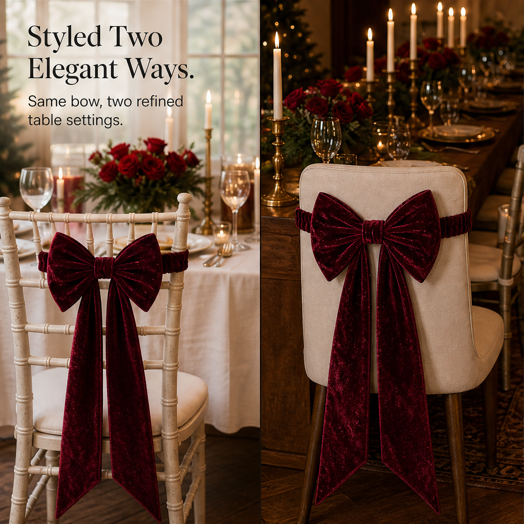 Winterbury – Slip-On Velvet Christmas Chair Bow + 50% OFF detail