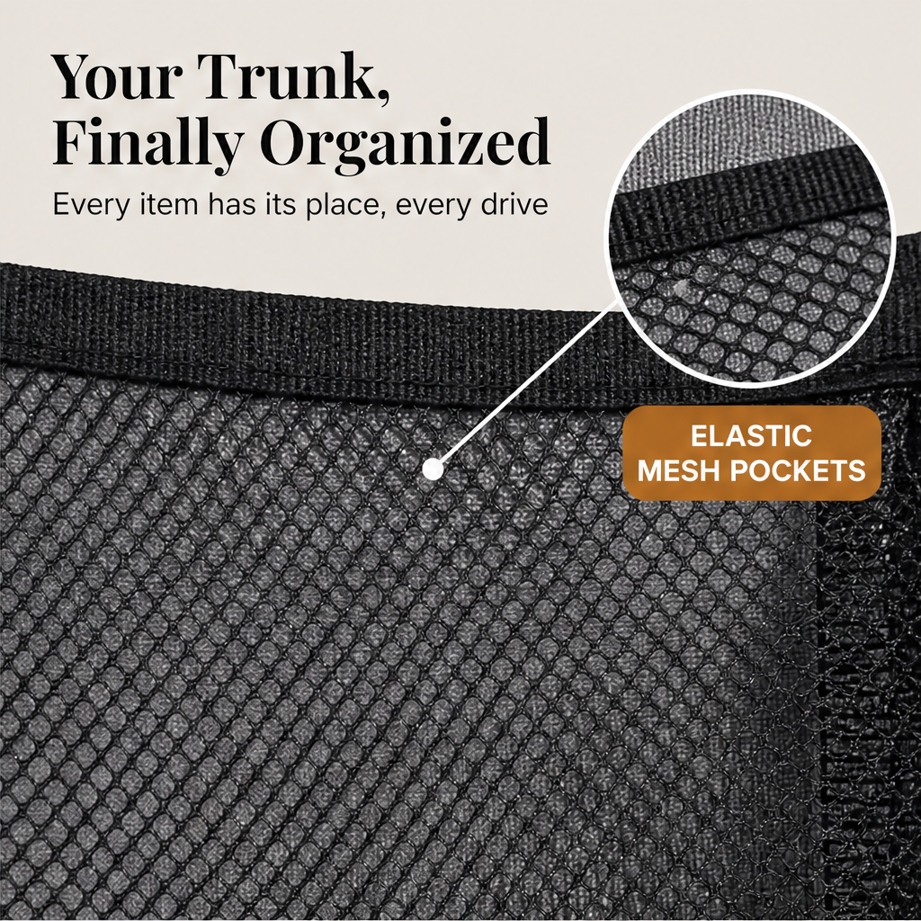 Trunkwell – Hanging Multi-Pocket Car Trunk Storage Organiser + 50% OFF features
