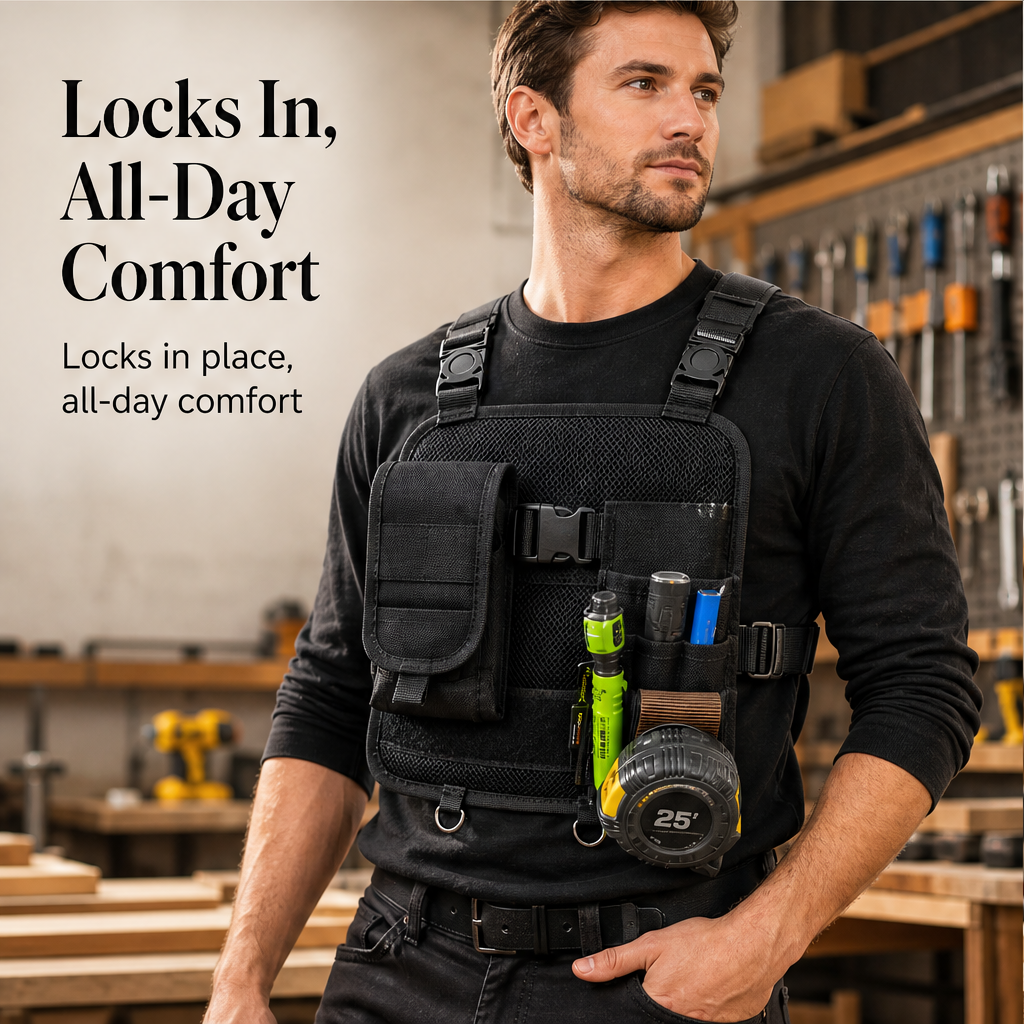 Toolcrest – Hands-Free Multi-Pocket Chest Tool Organizer features