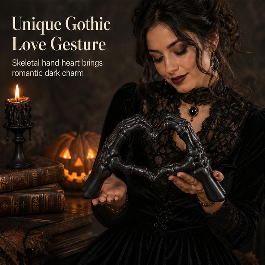 Nocturne Bone – Hand-Painted Resin Skeleton Heart Hand Figurine + 50% OFF features