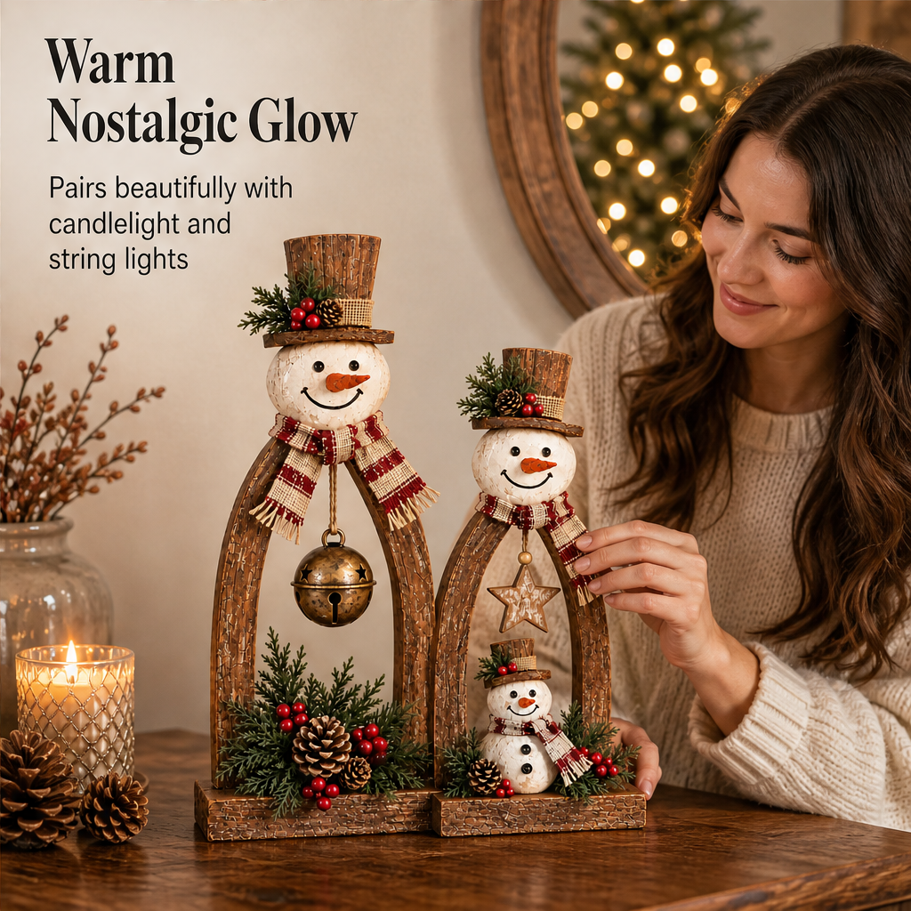 Hearthbury – Rustic Farmhouse Two-Piece Tabletop Snowman Decor Set + 50% OFF features