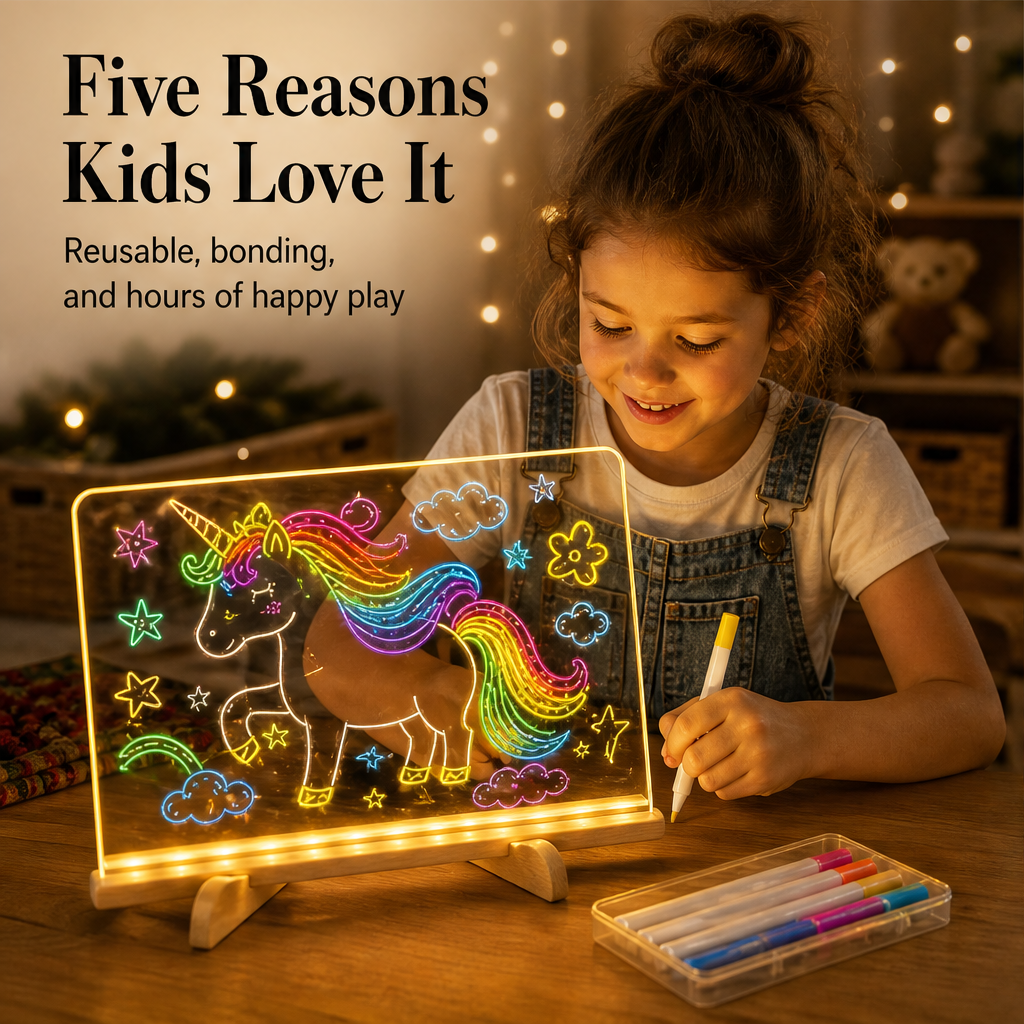 Glowlume – Light-Up Reusable LED Drawing Board with 7 Colour Pens + 50% OFF features