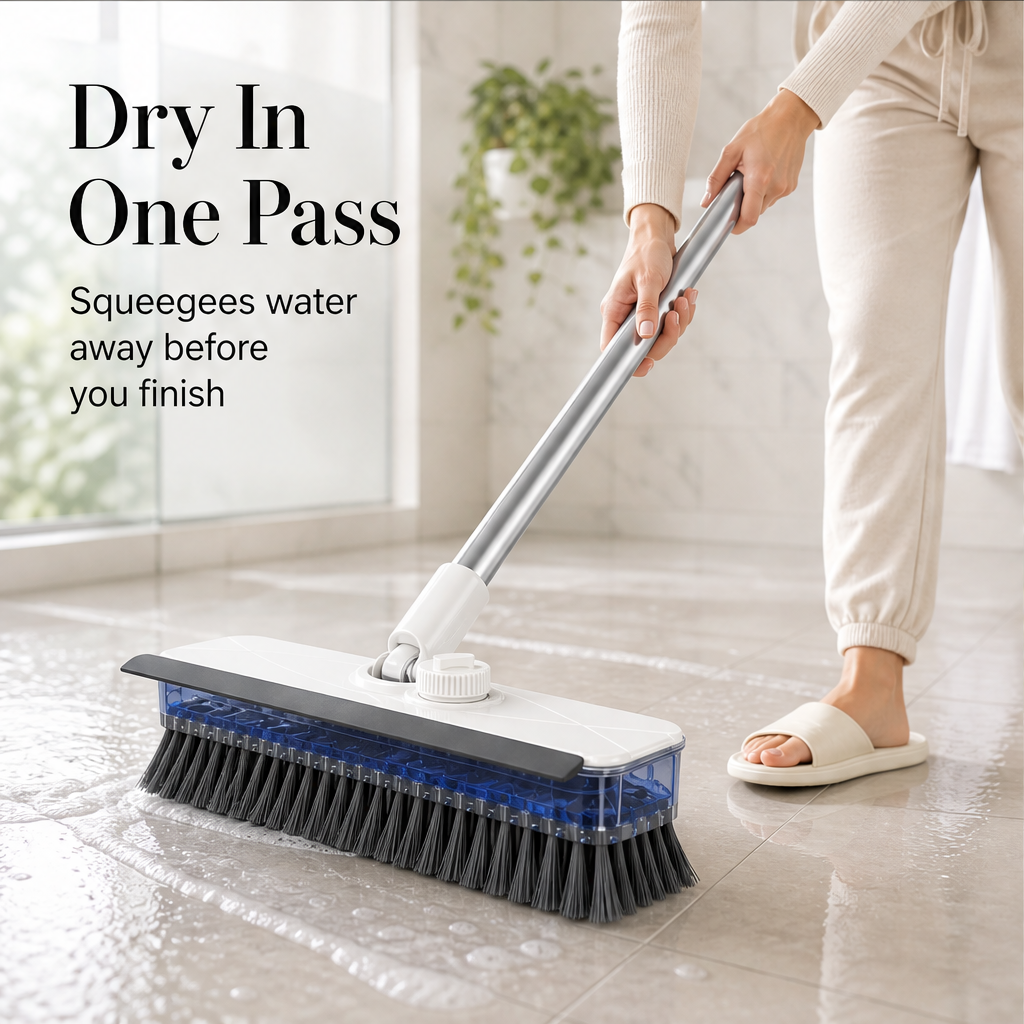 Scrubwick – Soap-Dispensing Scrub, Squeegee & Dry Floor Brush features