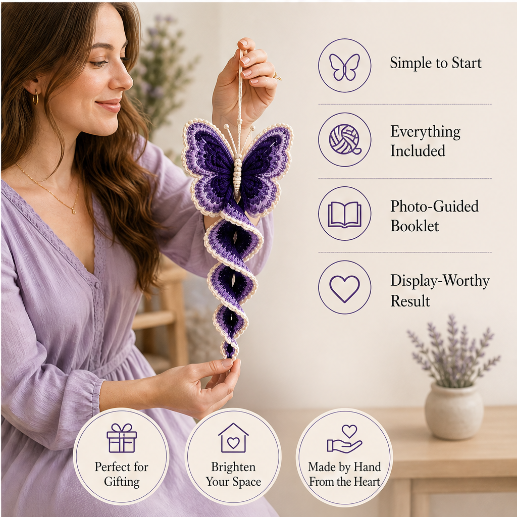 Threadbloom – Beginner Crochet Butterfly Spiral Hanging Kit + 50% OFF features