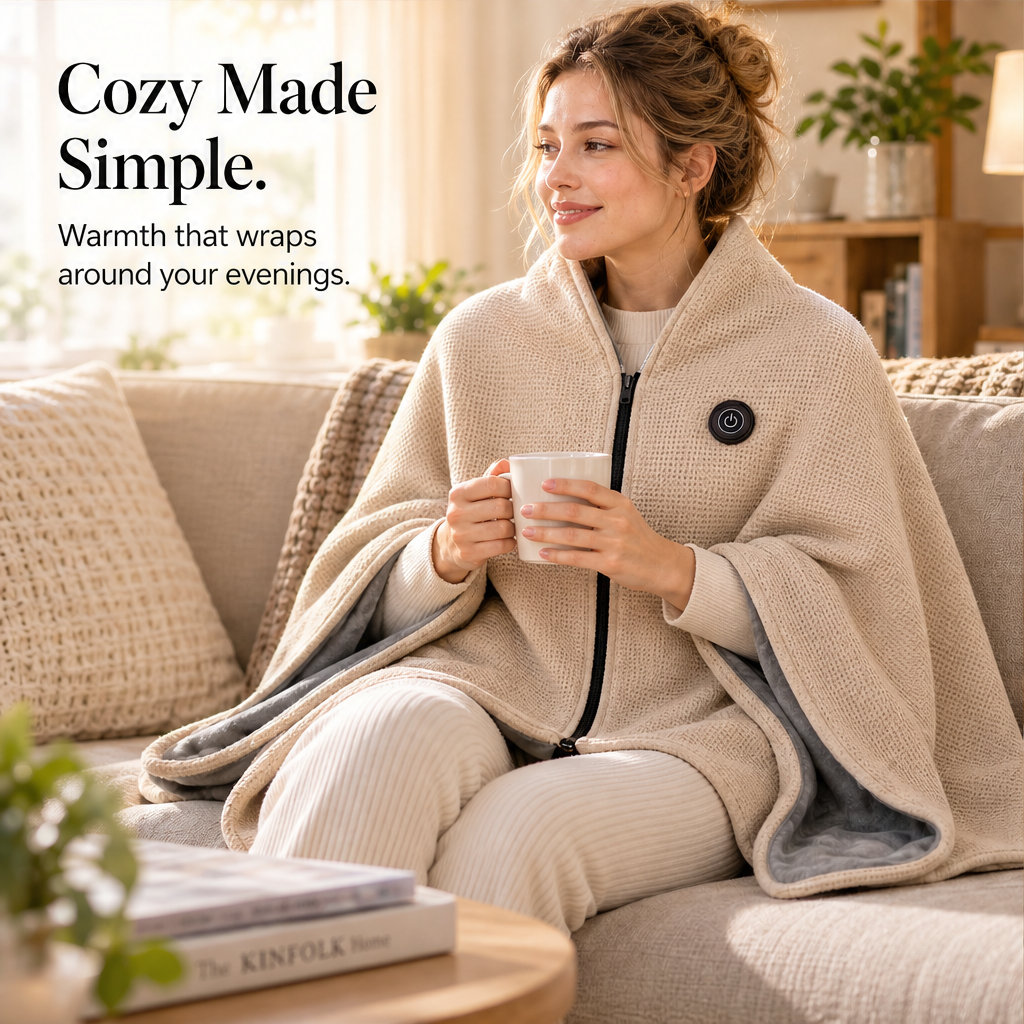 Hearthwick – USB Heated Shawl with 3-Level Warmth Control + 50% OFF features