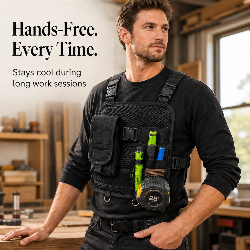 Toolcrest – Hands-Free Multi-Pocket Chest Tool Organizer + 50% OFF features