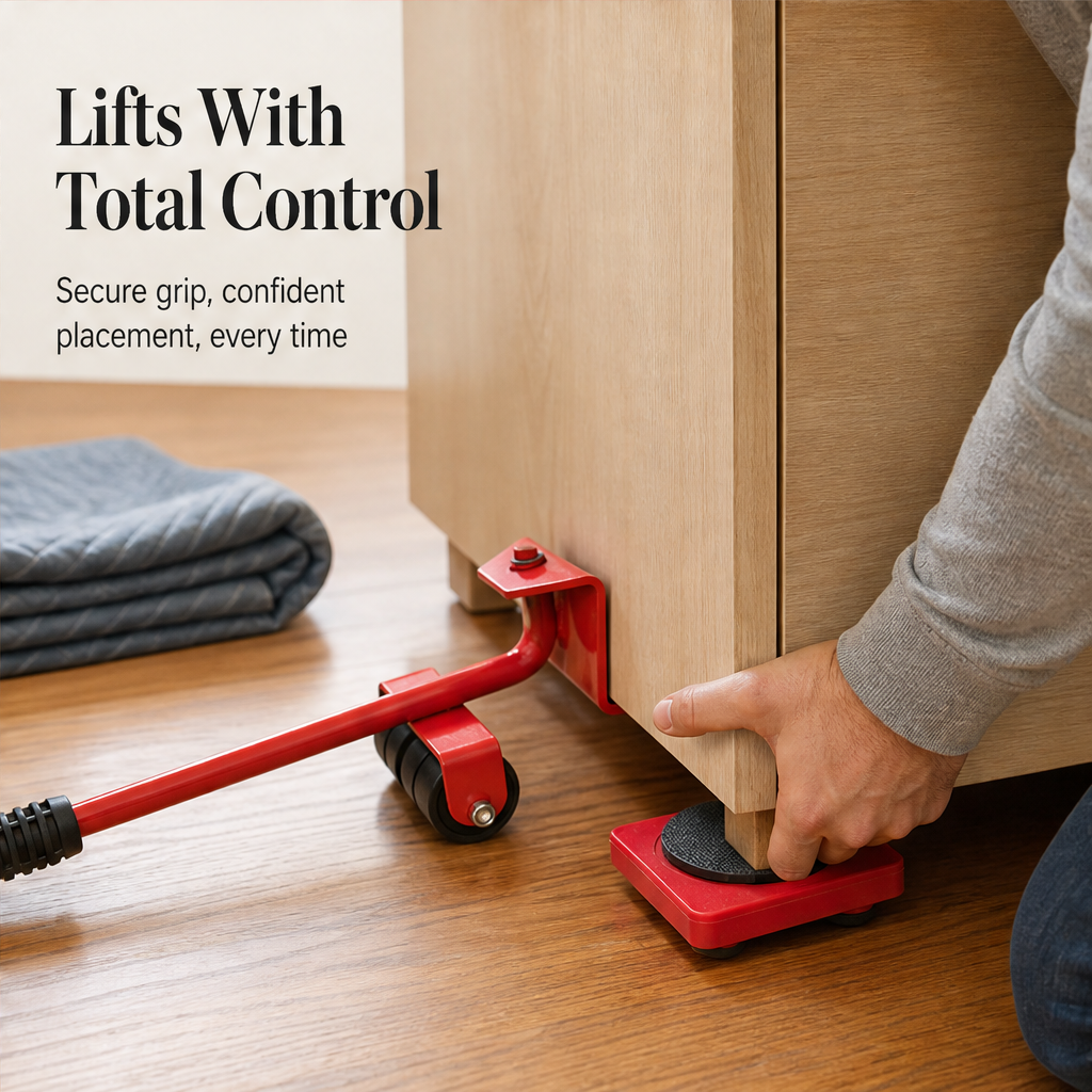 Liftcrate – Lever-Assist Furniture Lifter & Gliding Pad Set + 50% OFF features