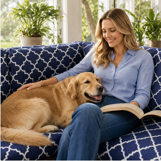 Patiobloom – Weatherproof Elastic-Hem Outdoor Sofa Cushion Covers lifestyle