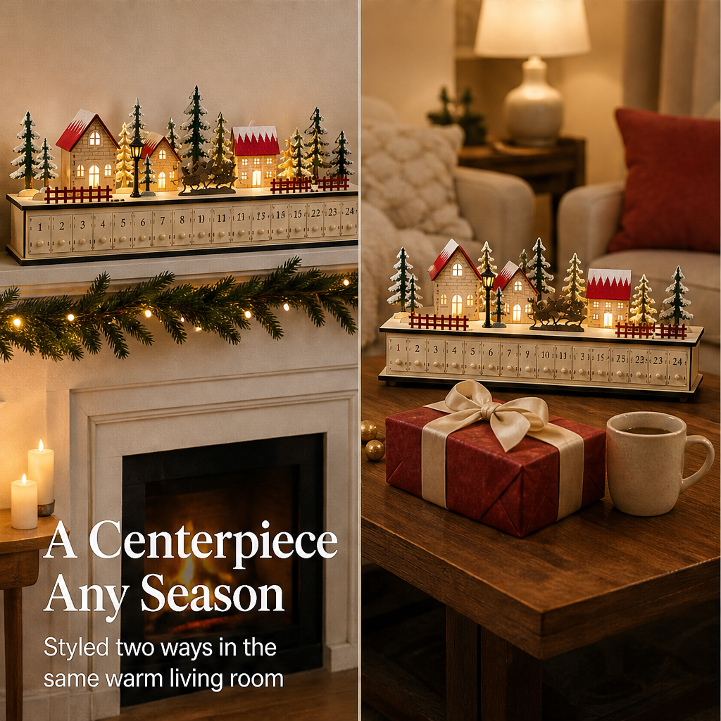 Hearthglow – 24 Pull-Out Drawers Lit Wooden Advent Village + 50% OFF detail