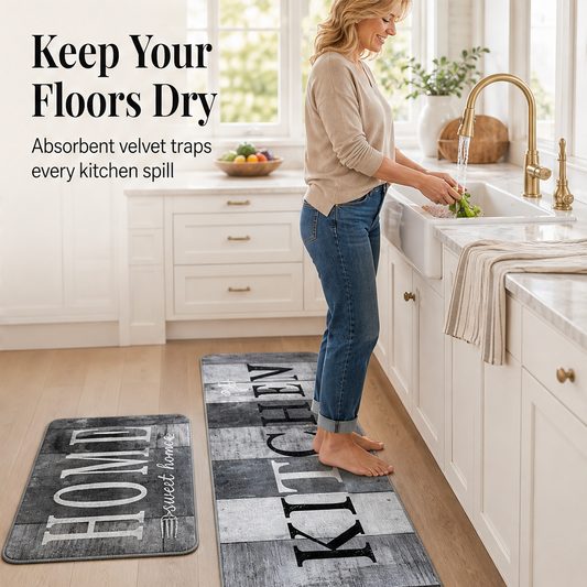 Plushbury – Non-Slip Velvet Kitchen Mat Set with Cushioned Comfort + 50% OFF features