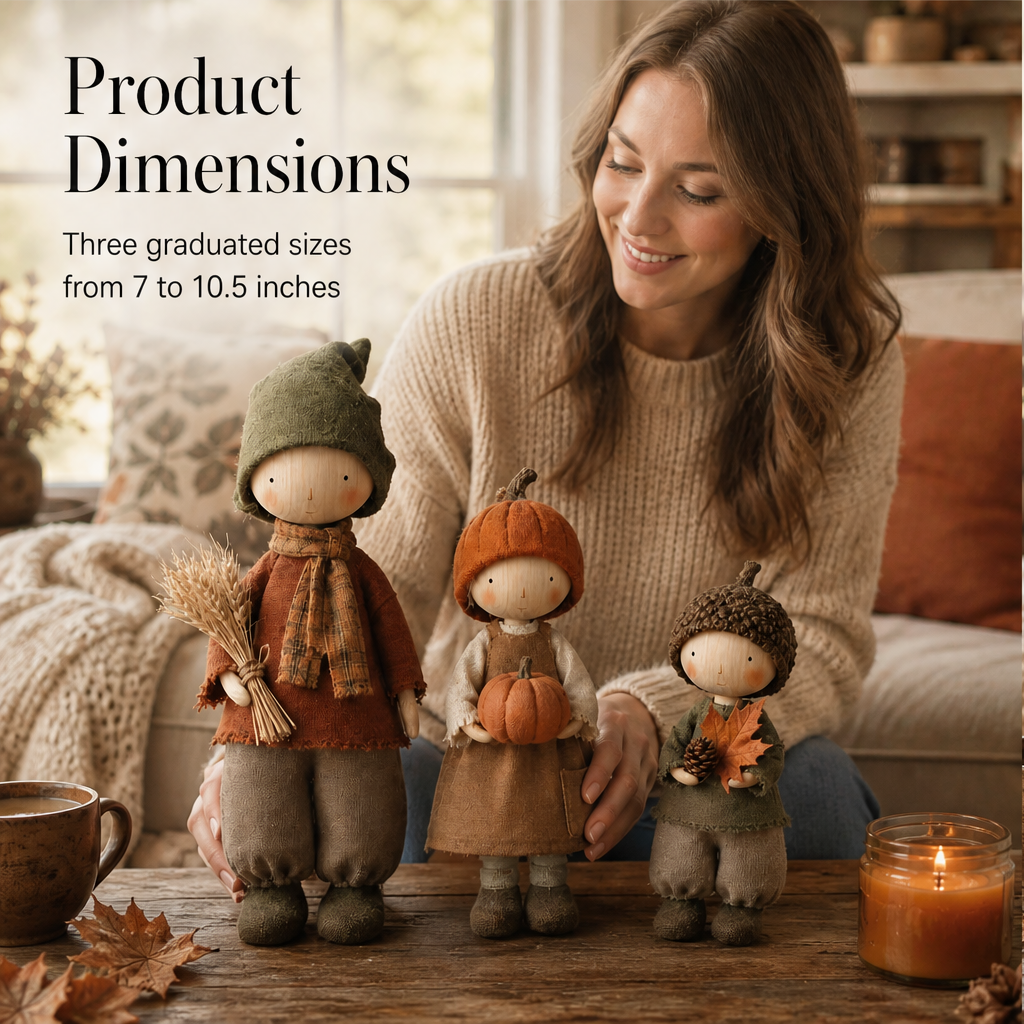 Hearthmere – Rustic Fall Harvest Doll Figurines, Set of 3 + 50% OFF features