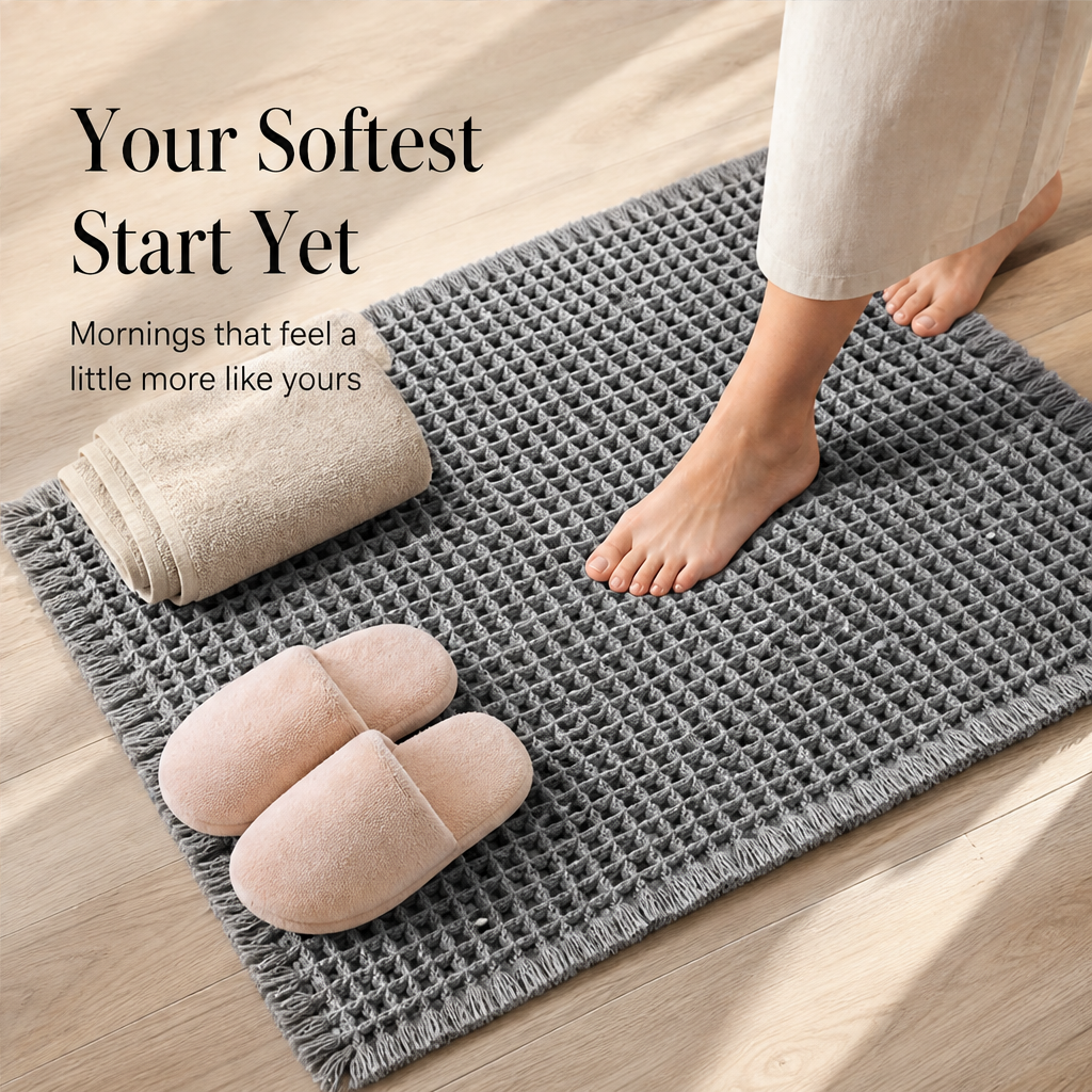 Waffleholm – Super Absorbent Non-Slip Waffle Weave Bathroom Mat + 50% OFF features