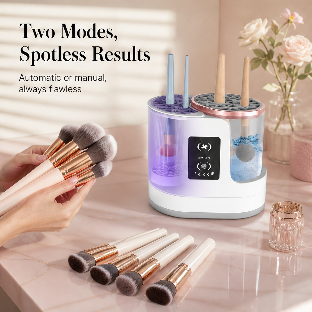 Brushvue – Automatic Wash & Dry Electric Makeup Brush Cleaner + 50% OFF features