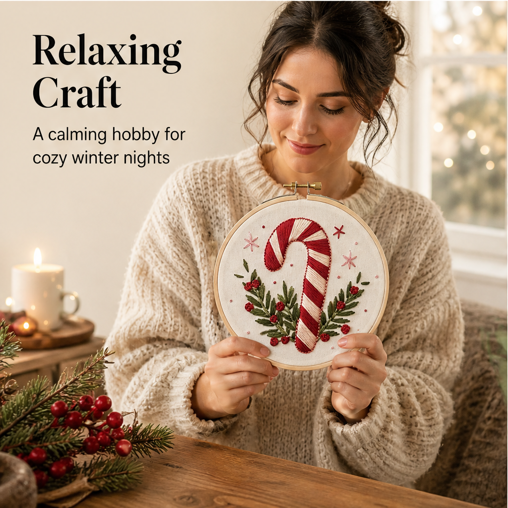 Hollowstitch – Beginner-Friendly Candy Cane Christmas Embroidery Kit + 50% OFF features