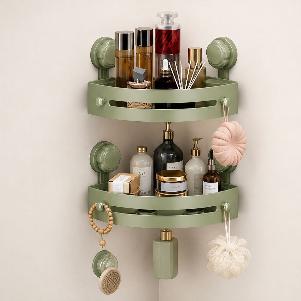 Corravo – No-Drill 3-Tier Corner Shower Storage Rack + 50% OFF Green