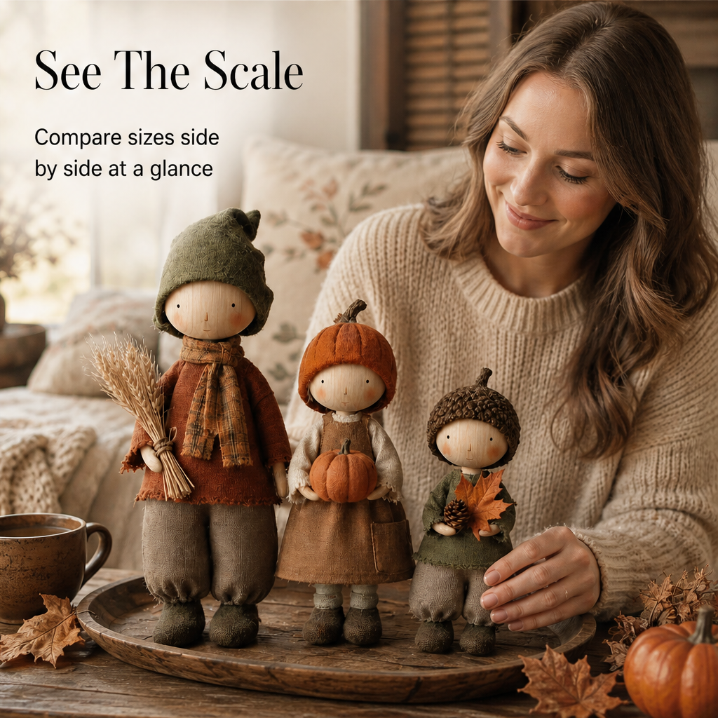 Hearthmere – Rustic Fall Harvest Doll Figurines, Set of 3 + 50% OFF features