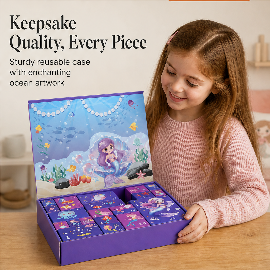 Shellora – 24-Day Mermaid Advent Calendar with Hair Accessories & Gifts + 50% OFF features