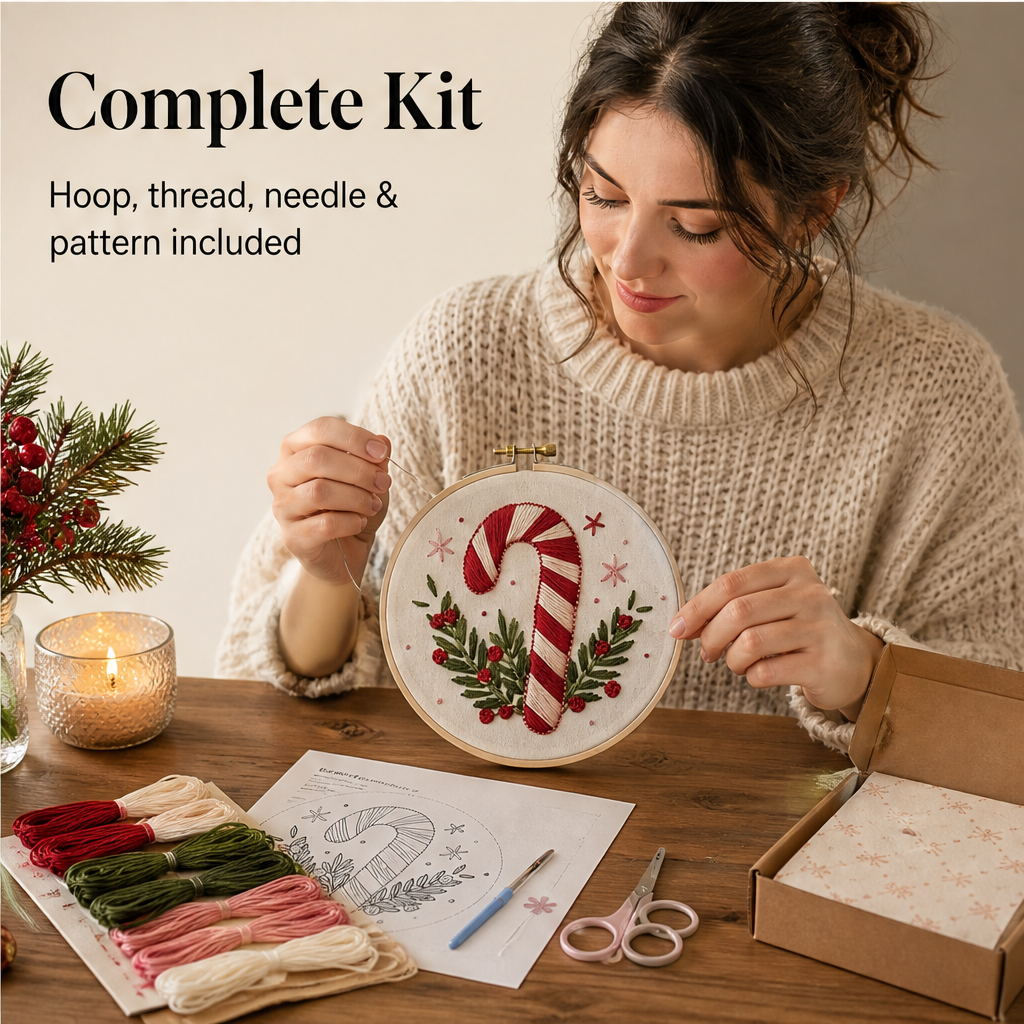 Hollowstitch – Beginner-Friendly Candy Cane Christmas Embroidery Kit + 50% OFF features