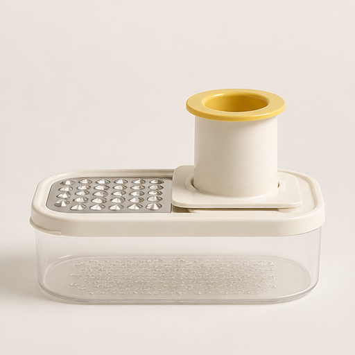 Slicewell – 3-in-1 Stainless Steel Mandoline Slicer with Catch Container Cream