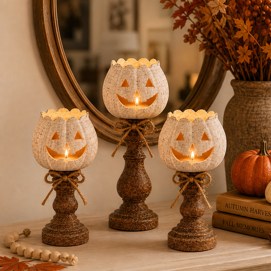 Hallowick – Rustic Linen Pumpkin Tealight Holder Set + 50% OFF lifestyle