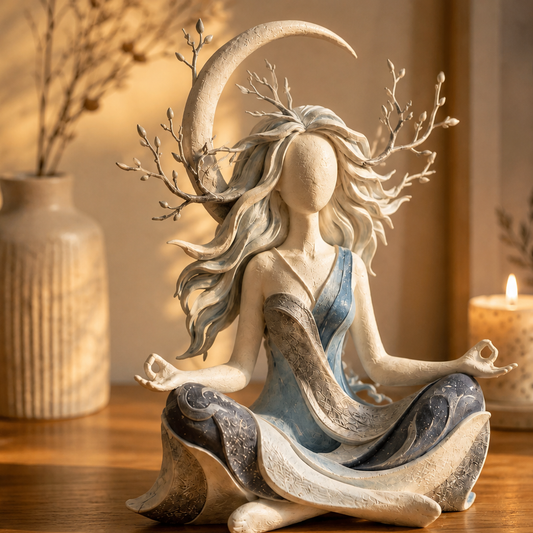 Hushgrove – Hand-Painted Moon & Branch Meditation Figurine + 50% OFF lifestyle