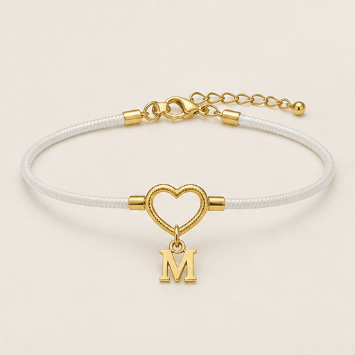 Amberwick – Personalised Heart-Link Initial Anklet with Snake Chain White