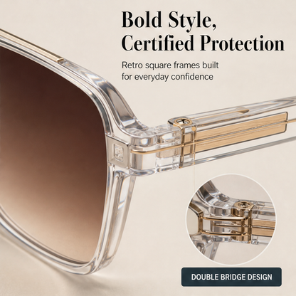 Vueretta – Retro Double-Bridge UV400 Square-Frame Sunglasses + 50% OFF features