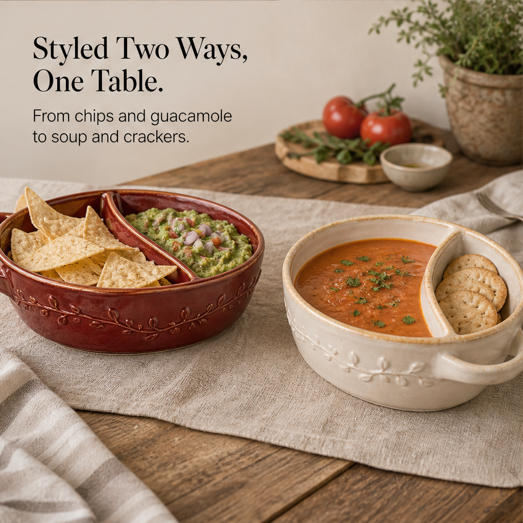Olira Hearth – Divided Ceramic Serving Dish with Handle + 50% OFF detail