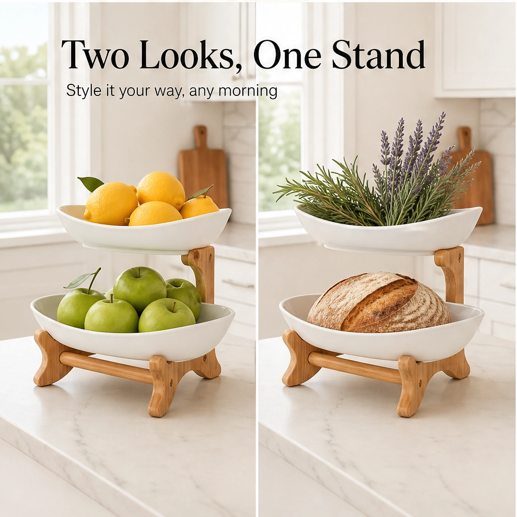 Grovely™ – Stackable Bamboo Multi-Tier Fruit Basket & Countertop Organizer + 50% OFF
