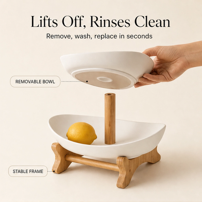 Grovely™ – Stackable Bamboo Multi-Tier Fruit Basket & Countertop Organizer + 50% OFF