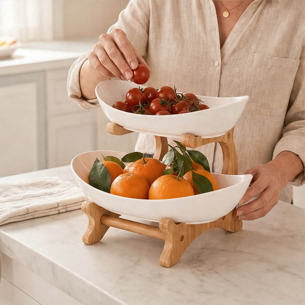 Grovely™ – Stackable Bamboo Multi-Tier Fruit Basket & Countertop Organizer + 50% OFF