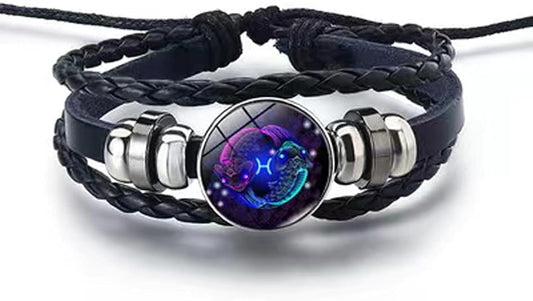 The AuraGuardian Zodiac Bracelet - Premium Black Leather, Adjustable Fit, and Hypoallergenic Quality + 50% OFF