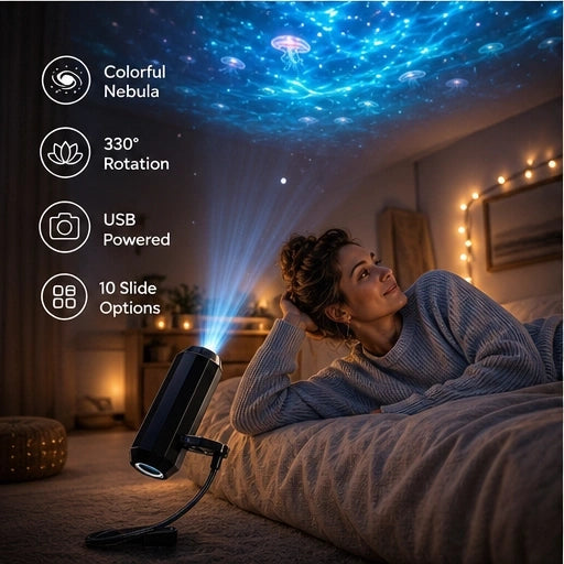 Duskveil – HD Galaxy & Ocean Projector Night Light with Swappable Films + 50% OFF