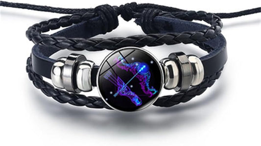 The AuraGuardian Zodiac Bracelet - Premium Black Leather, Adjustable Fit, and Hypoallergenic Quality + 50% OFF
