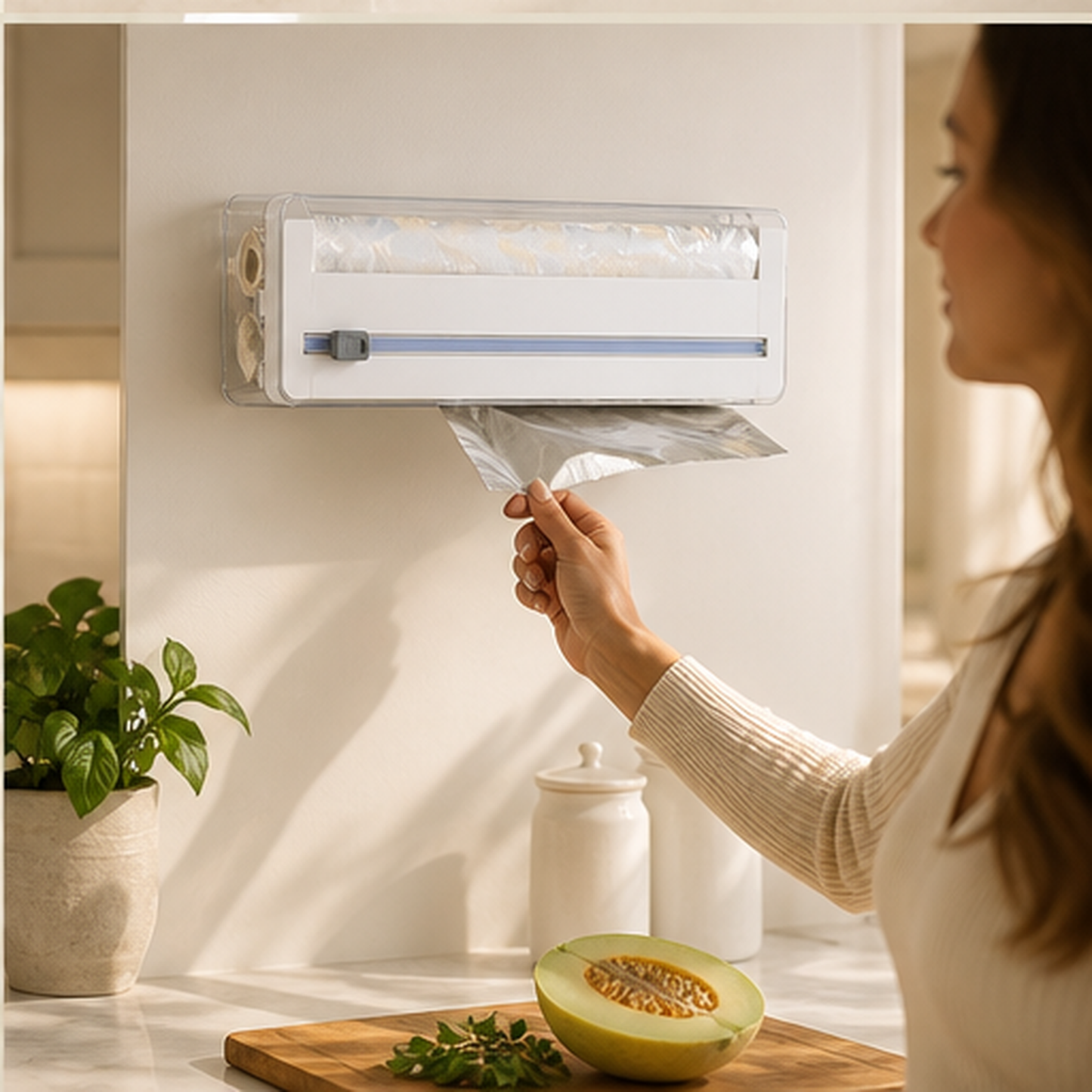 Galley – 2-in-1 Foil & Cling Wrap Dispenser with Built-In Slide Cutter + 50% OFF