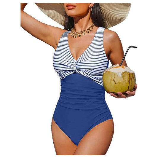 Marésa™ – Tummy-Control One-Piece Swimsuit with Ruched Panel & V-Neck + 50% OFF