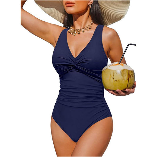 Marésa™ – Tummy-Control One-Piece Swimsuit with Ruched Panel & V-Neck + 50% OFF