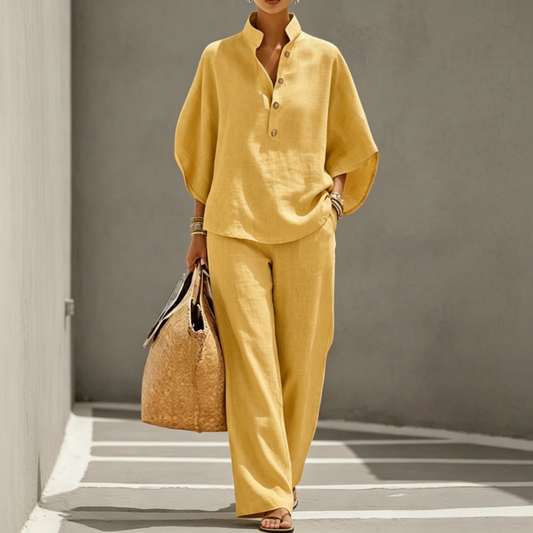 Drapelle™  – Stand-Up Collar Top & Wide-Leg Trouser Co-ord Set + 50% OFF