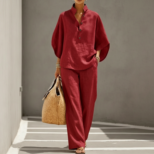 Drapelle™  – Stand-Up Collar Top & Wide-Leg Trouser Co-ord Set + 50% OFF