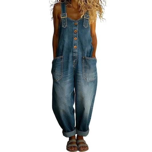 Larkmont™ – Wide-Leg Vintage Buckle Denim Overalls + 50% OFF