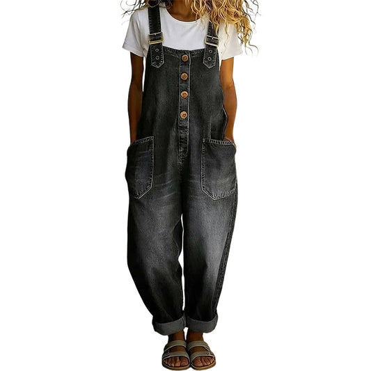 Larkmont™ – Wide-Leg Vintage Buckle Denim Overalls + 50% OFF