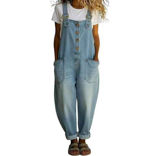 Larkmont™ – Wide-Leg Vintage Buckle Denim Overalls + 50% OFF
